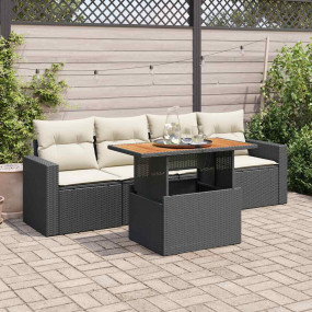 Garden Sofa Set Black PE Rattan 5-piece set Adjustable ...