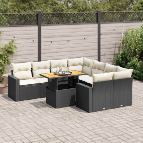 Garden Sofa Set Black, Cream White PE Rattan 9-piece se...