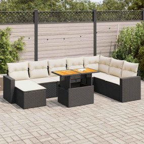 Garden Sofa Set Black PE Rattan Large Adjustable Armres...