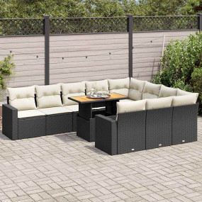 Garden Sofa Set Black Poly Rattan Large Adjustable Armr...