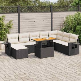 Garden Sofa Set Black PE rattan 9 Piece Set Adjustable ...
