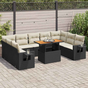 Garden Sofa Set Black and Cream White PE rattan Large M...