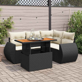 Garden Sofa Set Black PE rattan 6 Seater Outdoor Sofa S...