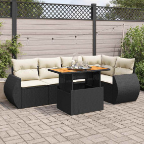 Patio Sofa Set Black PE Rattan Large Modular