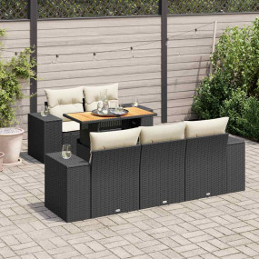 Garden Sofa Set Black, Cream White Poly Rattan Large