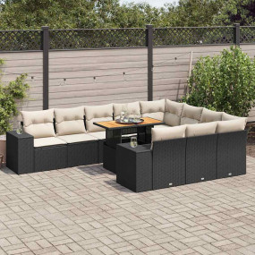Garden Sofa Set Black PE rattan, powder-coated steel, a...