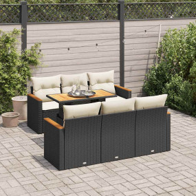 Garden Sofa Set Black Poly Rattan Large Adjustable Feet
