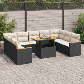 Garden Sofa Set Black PE rattan Large Adjustable Armres...