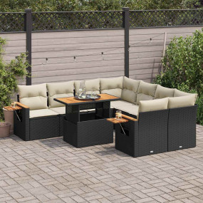 Garden Sofa Set Black PE Rattan Large Adjustable Armres...