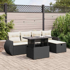 Garden Sofa Set Black PE rattan Large Adjustable Feet
