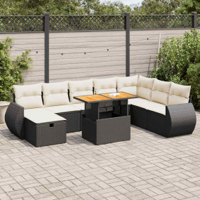 Garden Sofa Set Black PE rattan Large Adjustable Feet