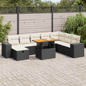 Garden Sofa Set Black, Beige with Light Gray Cushions