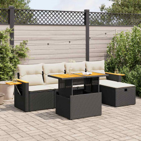 Garden Sofa Set Black PE Rattan Large Adjustable Armres...