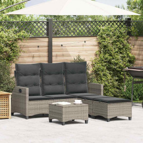 Garden Sofa Set Grey PE rattan Large Adjustable Armrest...