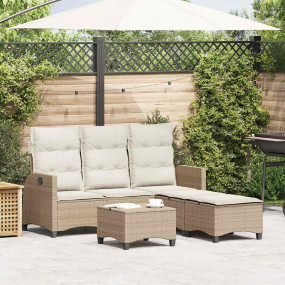 Garden Sofa Set Beige PE rattan, powder-coated steel La...