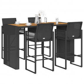 Garden Bar Set Black Poly Rattan 5 Piece Set Durable