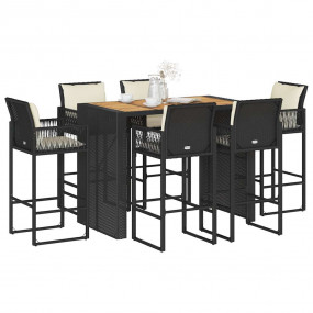 Garden Bar Set Black PE rattan 7 Piece Set UV-resistant...