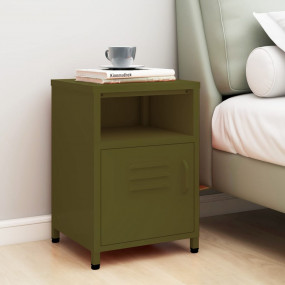 Nightstand Olive Green Steel Medium Adjustable Feet Nig...
