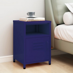 Nightstand Navy blue Steel Compact Nightstand Square Mo...