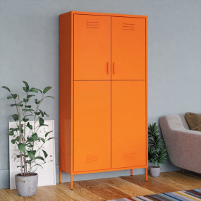 Wardrobe Orange Powder-Coated Steel Large Wardrobe Rect...