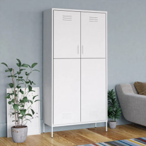 Wardrobe White Steel Medium Height-Adjustable Shelves W...