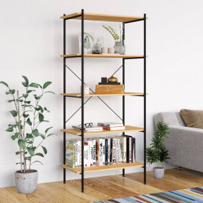 Shelving Unit Black and Oak Engineered wood, Steel Larg...