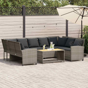 Garden Sofa Grey PE rattan, powder-coated steel Large M...