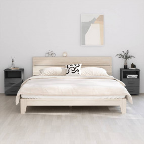Bedside Cabinet Set of 2 Dark Grey Solid pine wood, MDF...