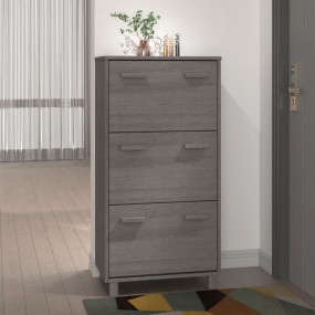 Shoe Cabinet Light Grey Solid Pine Wood, MDF, Plastic M...