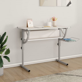 Craft Desk White and Grey Engineered Wood and Powder-Co...