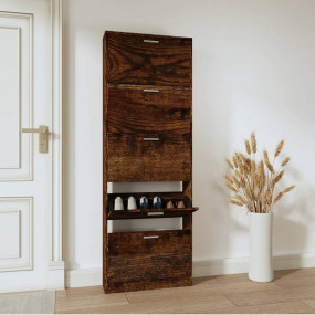 Shoe Cabinet Smoked Oak Engineered Wood Large Shoe Cabi...