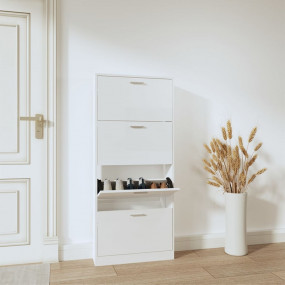 Shoe Cabinet High gloss white Engineered wood Tall, Nar...