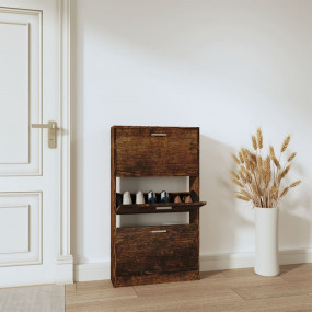 Shoe Cabinet Smoked Oak Engineered Wood Medium Shoe Cab...