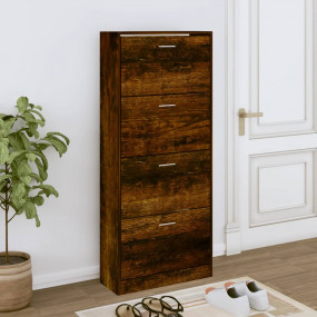 Shoe Cabinet Smoked Oak Engineered Wood 24.8 x 9.4 x 57...
