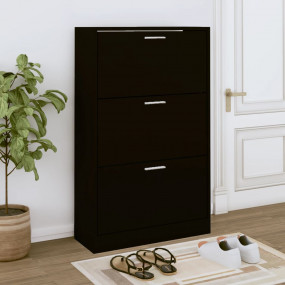 Shoe Cabinet Black Engineered Wood Shoe Cabinet Rectang...
