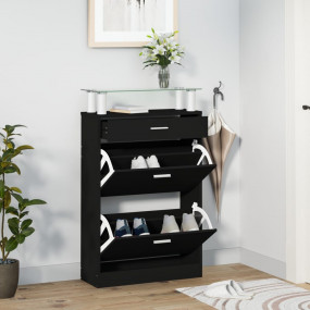 Shoe Cabinet Black Engineered wood, tempered glass, alu...