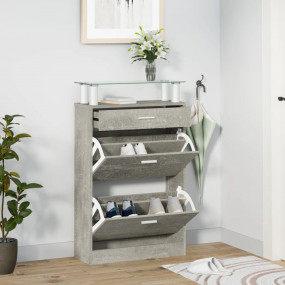 Shoe Cabinet Concrete Grey Engineered Wood 24.8 x 9.4 x...