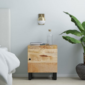 Bedside Cabinet Black, Natural Wood Solid Mango Wood, I...