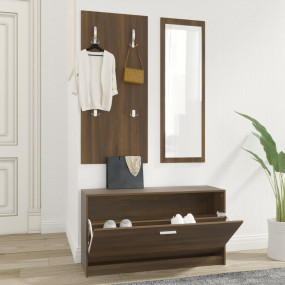 Shoe Cabinet Set Brown Oak Engineered Wood, Glass Mediu...