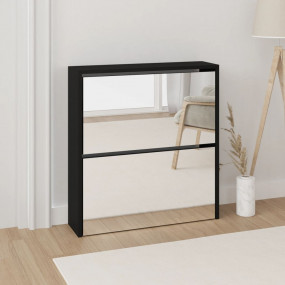 Shoe Cabinet Black Engineered wood, Glass 24.8x6.7x26.4...