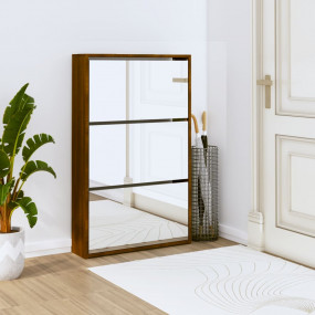 Shoe Cabinet Brown Oak Engineered Wood, Glass 40.4 in T...