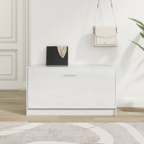 Shoe Bench Glossy White Engineered Wood, Aluminum Mediu...