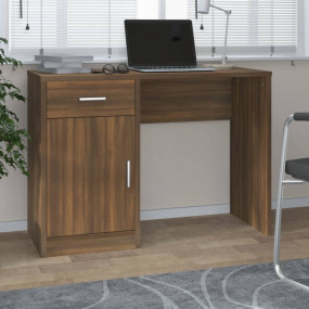 Desk Brown Oak Engineered Wood Medium Desk Rectangular