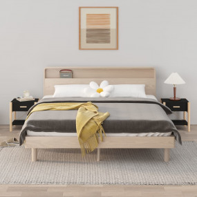 Bedside Table Set of 2 Black Engineered wood, solid pin...