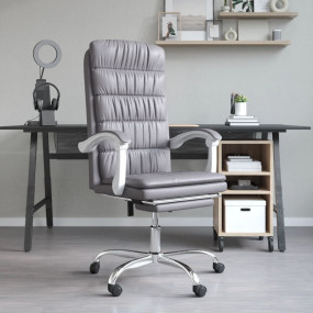 Reclining Office Chair Gray Faux leather, metal, plywoo...
