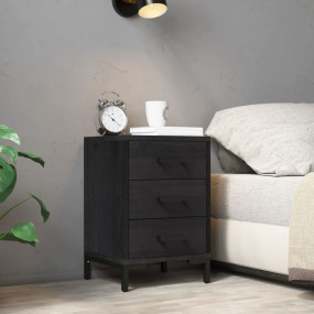 Bedside Cabinet Black Solid pine wood, Metal Small