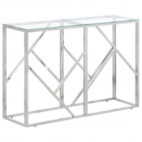 Console Table Silver Stainless Steel, Tempered Glass