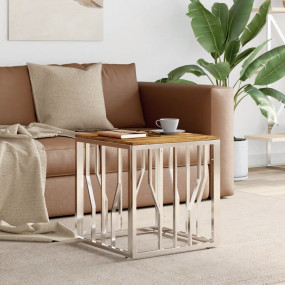 Coffee Table Silver Stainless steel, Solid Acacia wood ...
