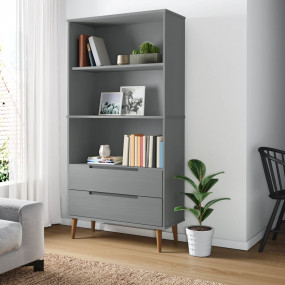 Bookcase Grey Solid pine wood 33.5 x 13.8 x 67.1 in Boo...