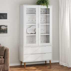 Display Cabinet White Solid pine wood, engineered wood,...